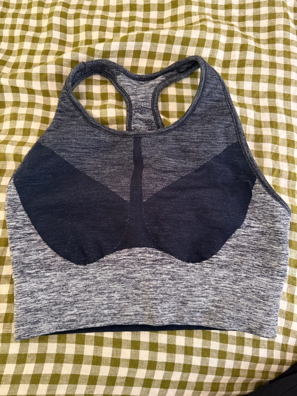 Seamless Heather Gray & Black Racerback Sports Bra